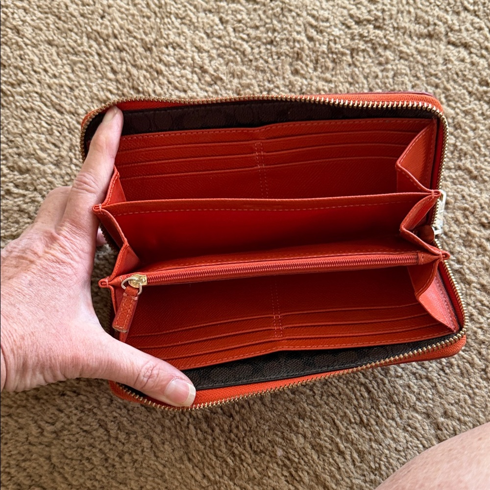 Coach Orange Zip-Around Leather Wallet - Picture 3 of 7